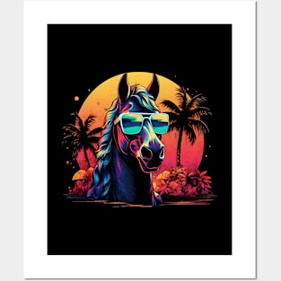 Retro Wave Thoroughbred Horse Sunglas Posters and Art